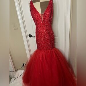Scarlet RED MoriLee by MADELINE GARDNER. Turn every head in this stunning gown.
